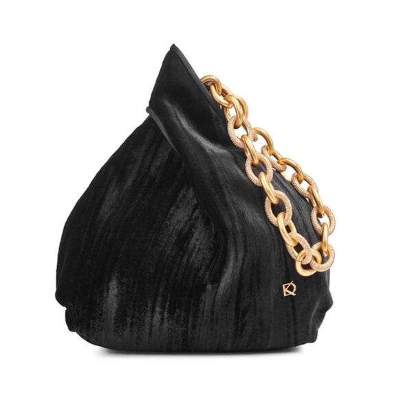Donna Karan NY Lawrence velvet wristlet pouch clutch with pave chain strap BLACK - Picture 1 of 12